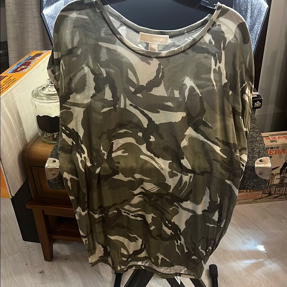 MICHAEL Michael Kors Green Brown Oversized Short Sleeve Tee